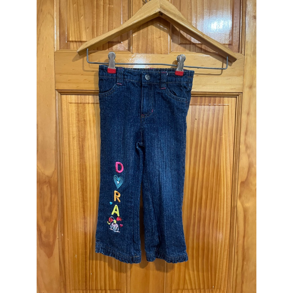 Little Girl Vintage Dora the Explorer Spellout Embroidered Boots Jeans Size 3T
